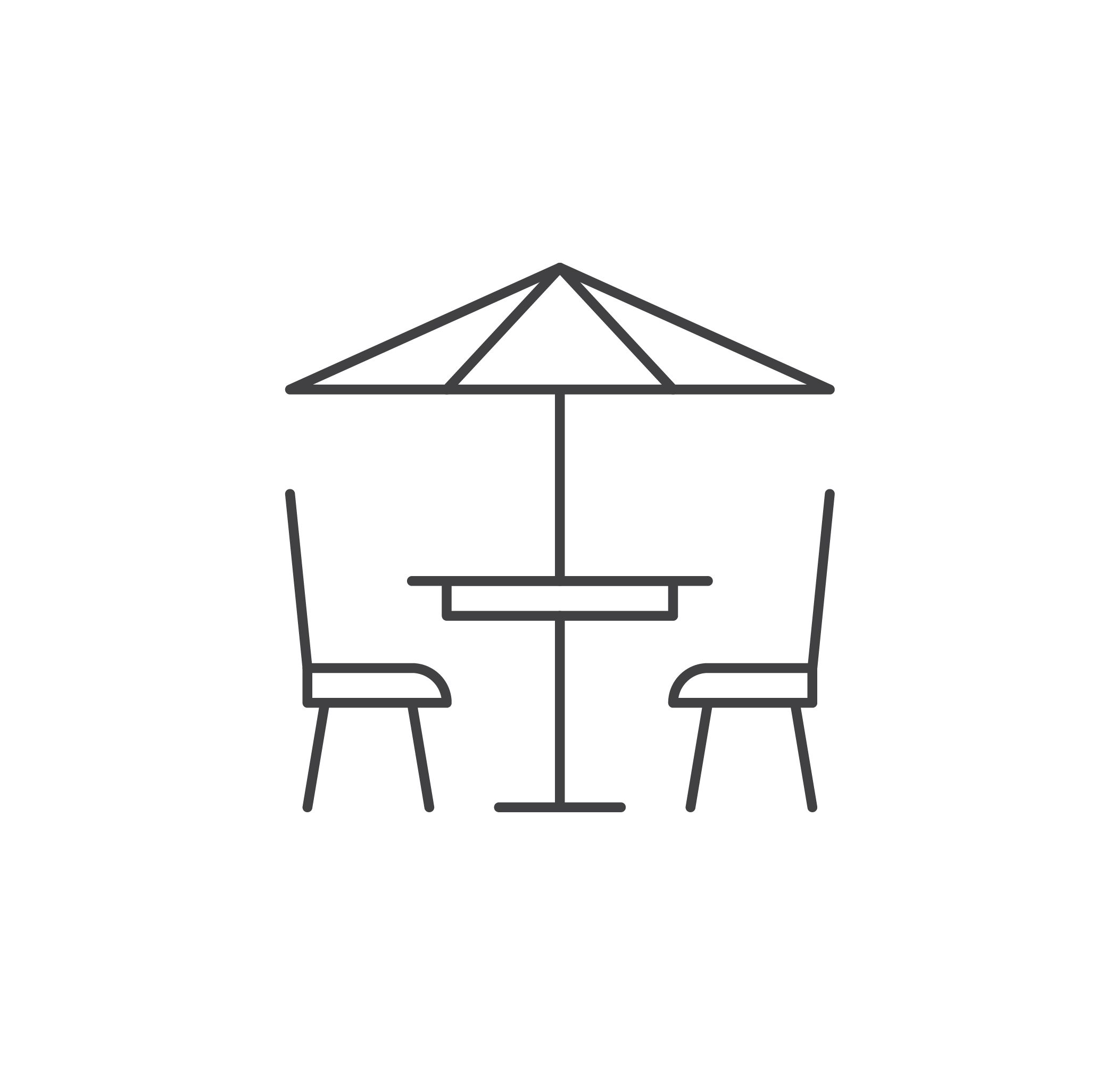 Two chairs with table and umbrella icon